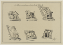 206812 Afbeelding van zes dakvensters van huizen te Utrecht, zonder adresvermelding.